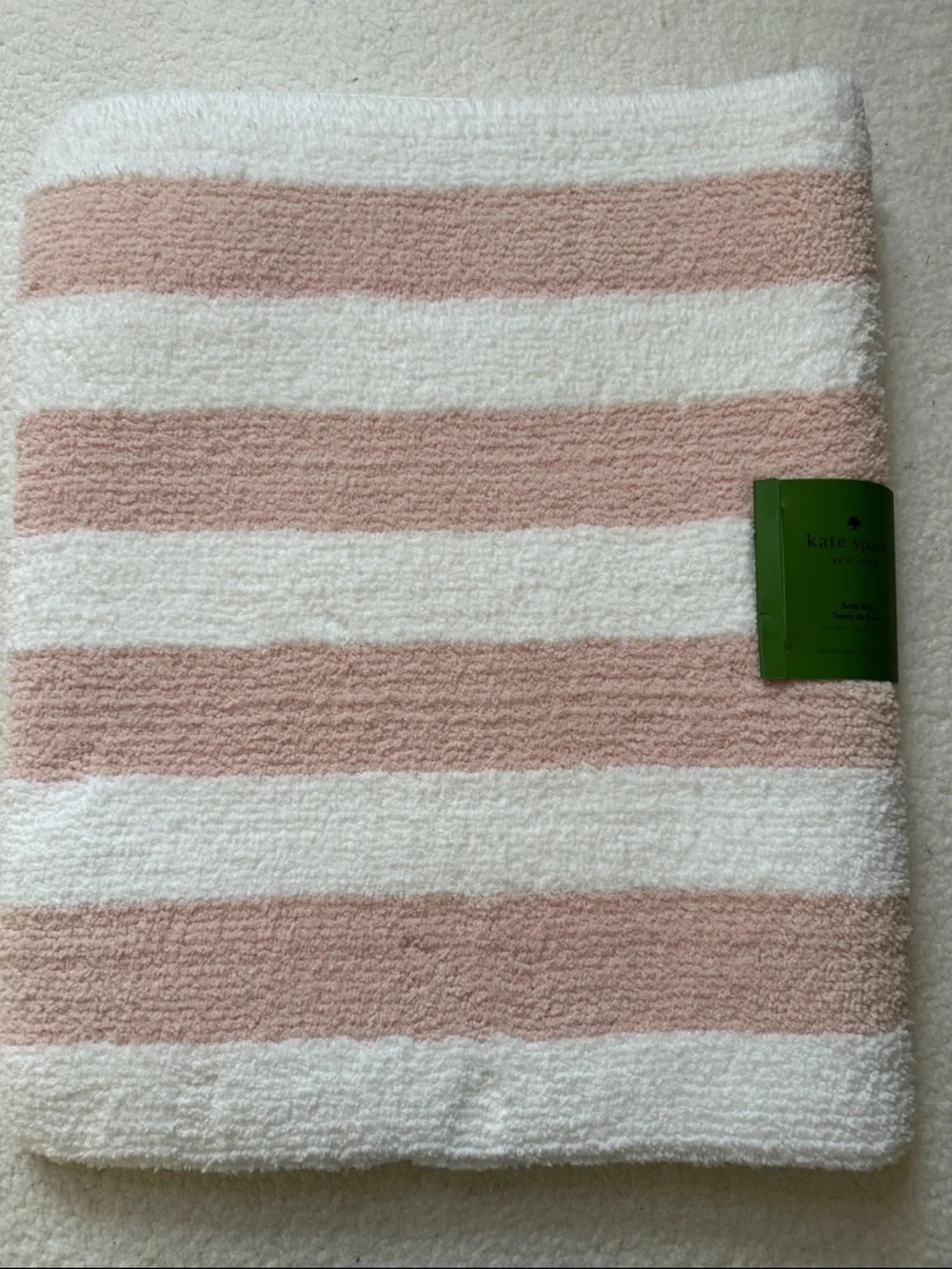 kate spade New York Pink and White Striped Bath Rug soft and absorbent 21X34 in